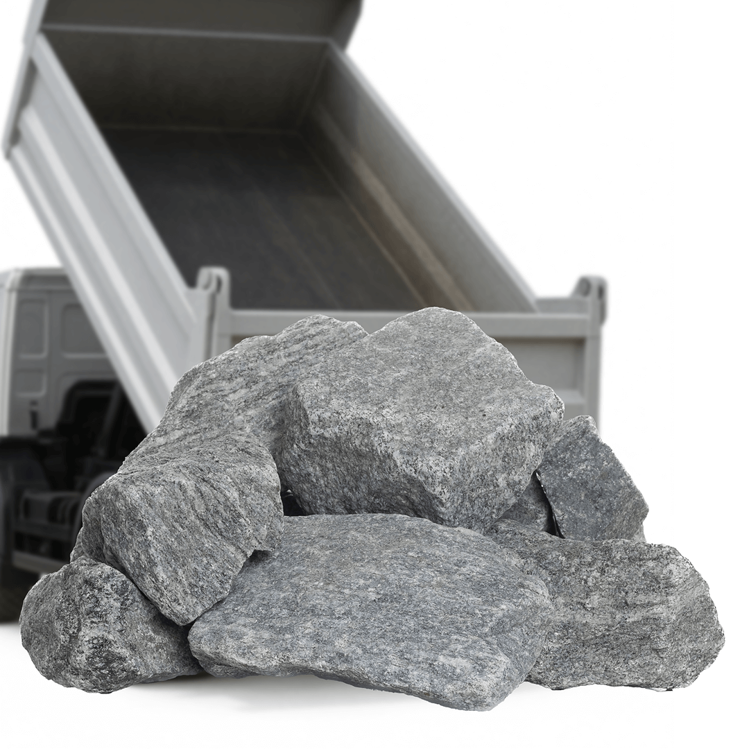 Grå granitskærver DSB-skærver til bede og skråninger fra Tiplevering.dk